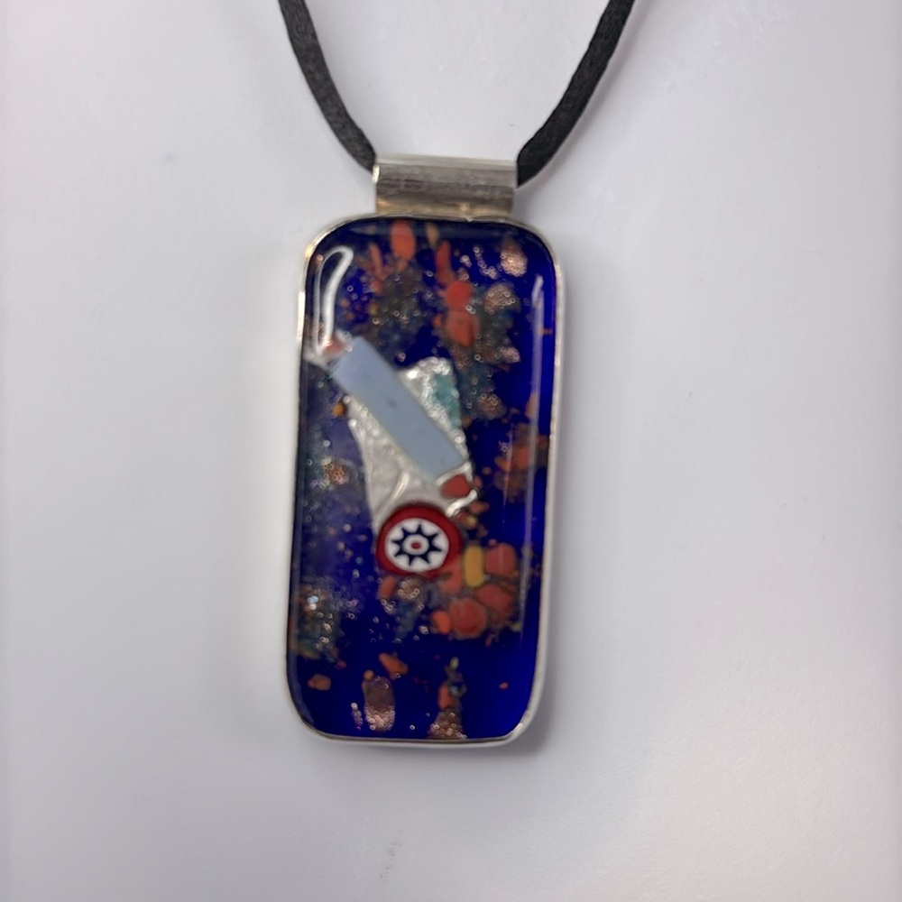 Murano glass foil pendant Sterling silver Dark blue